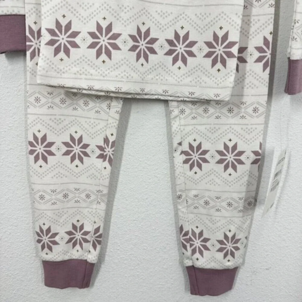 Petit Lem Holiday White Lavendar Mauve Faire Isle Snowflake Organic Cotton PJ